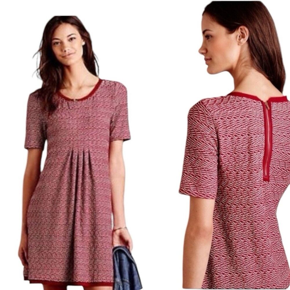 Maeve Anthropologie Wavy Textured Red and White Striped Mini Dress Size Small